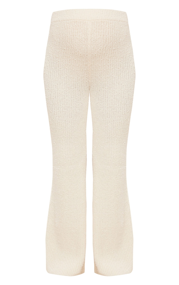 MATERNITY CREAM POPCORN KNITTED HIGH WAISTED TROUSERS