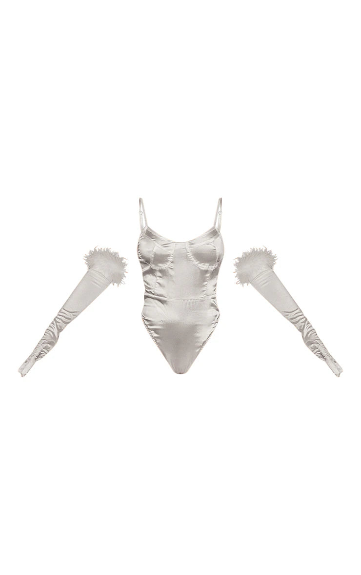 White Angel Bodysuit Costume 2 Piece Set