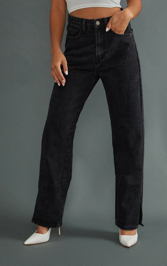 Petite Black Split Hem Jeans