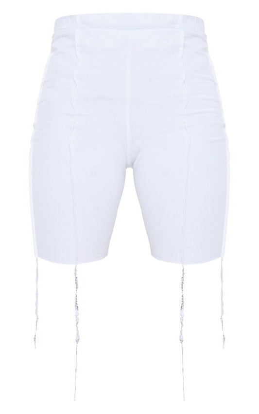 White Cotton Overlock Stitch Detail Cycle Shorts