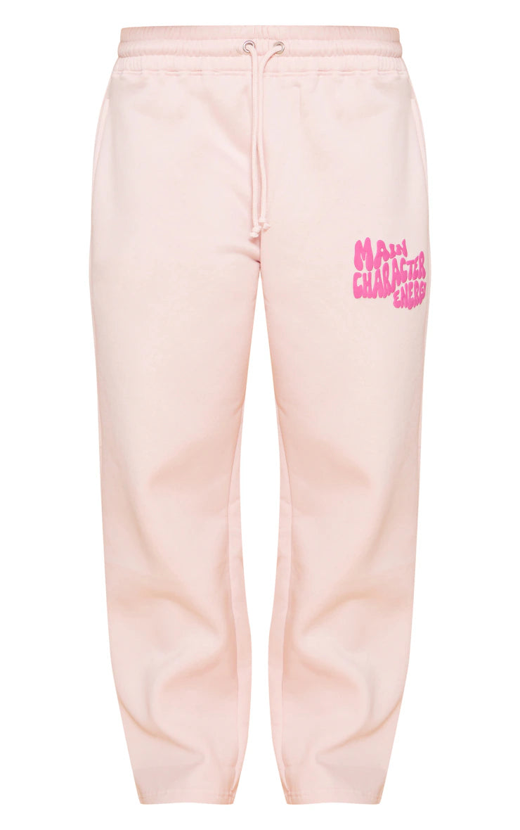 BABY PINK OVERSIZED MAIN CHARACTER ENERGY PUFF PRINT WIDE LEG JOGGERS