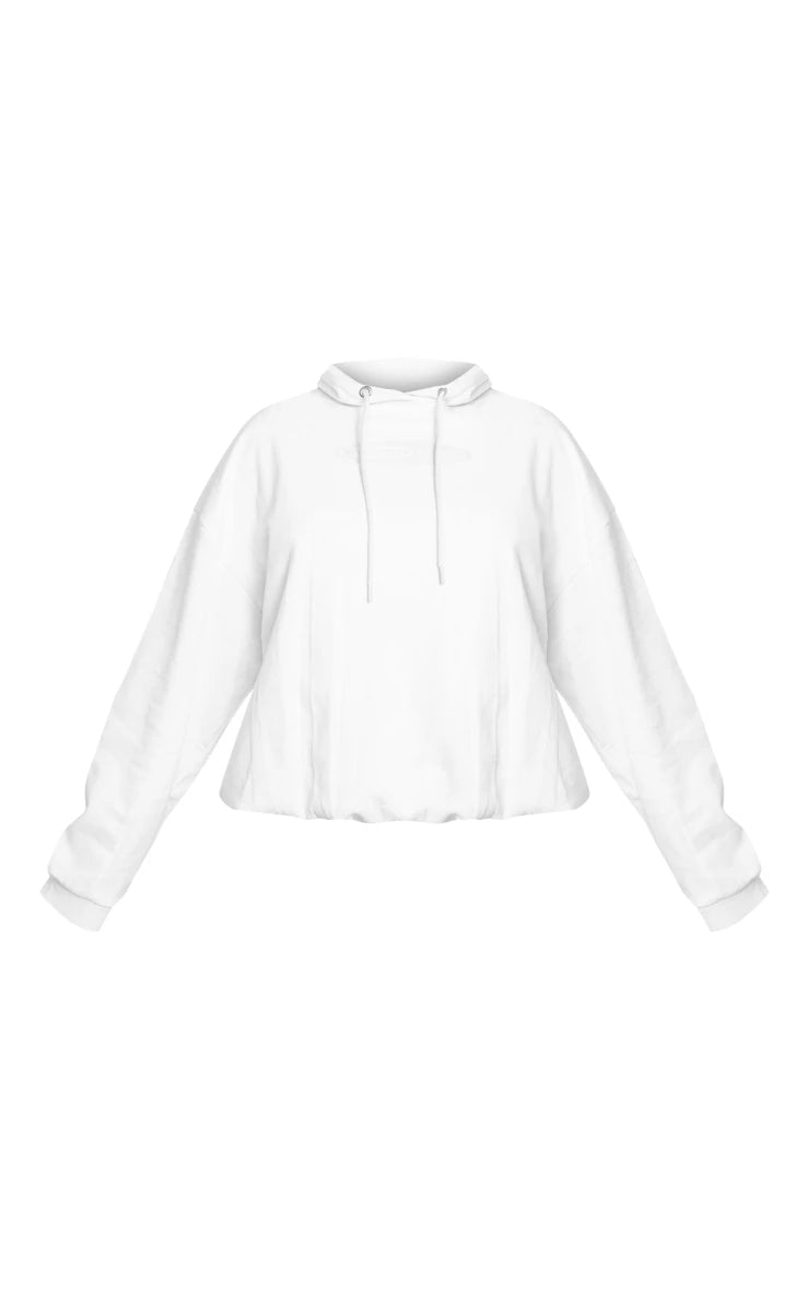 White Studio Mode Printed Cinch Bottom Hoodie