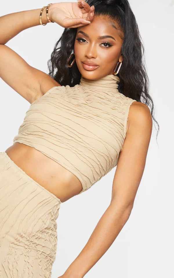 Shape Stone Textured Rib High Neck Crop Top