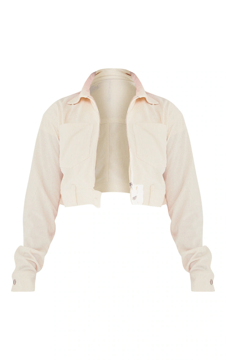 Petite Cream Corduroy Long Sleeve Cropped Jacket