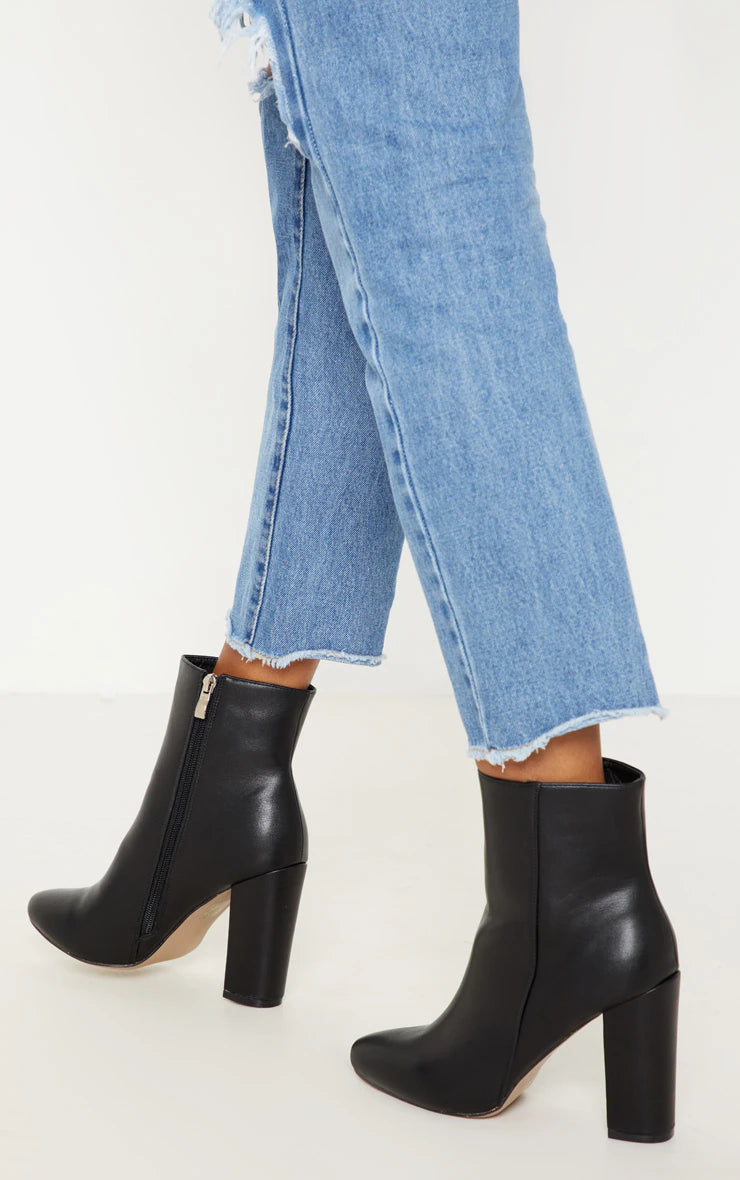 Behati Black Faux Leather Ankle Boot