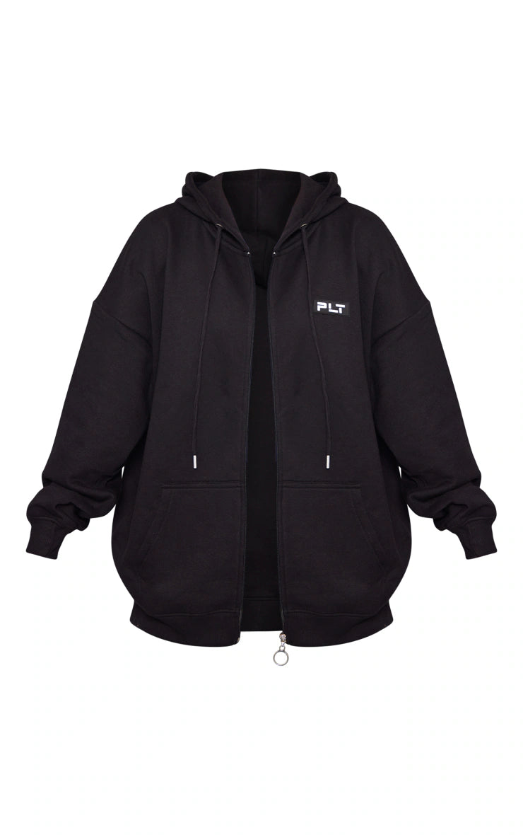 Badge Oversized Zip Up Hoodie