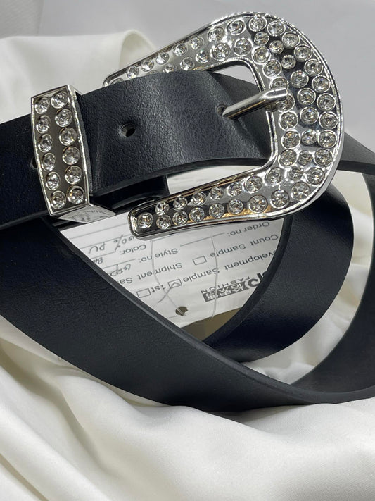 Diamante buckle leather belt