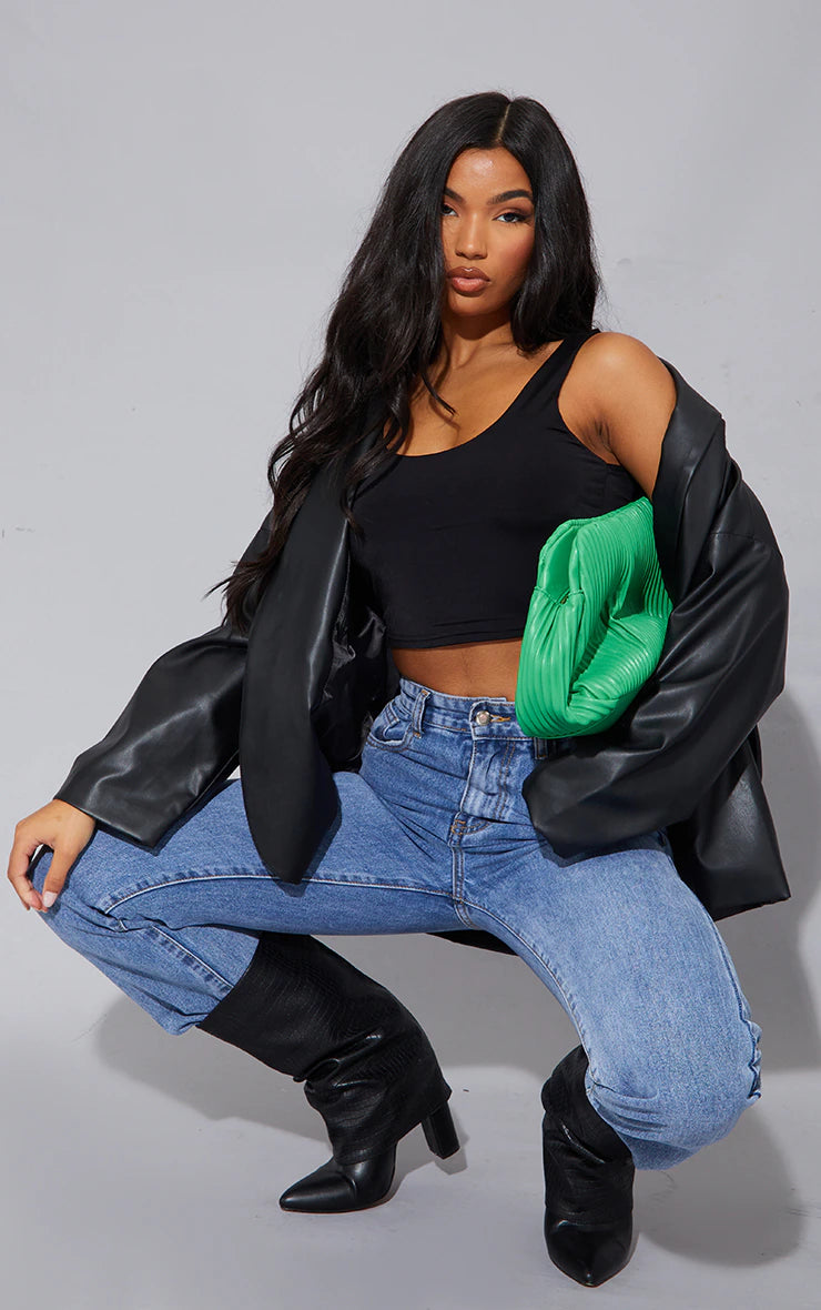 Black Scoop Neck Slinky Crop Top