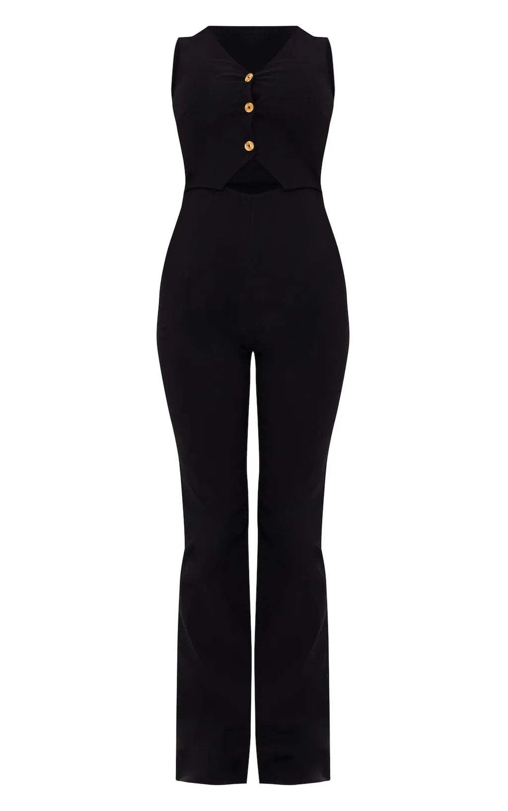 Black Stretch Woven Waistcoat Detail Jumpsuit