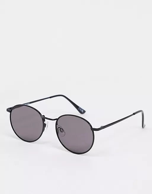 Metal Round Sunglasses In Shiny Black