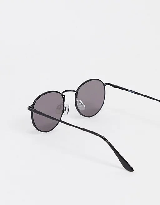 Metal Round Sunglasses In Shiny Black