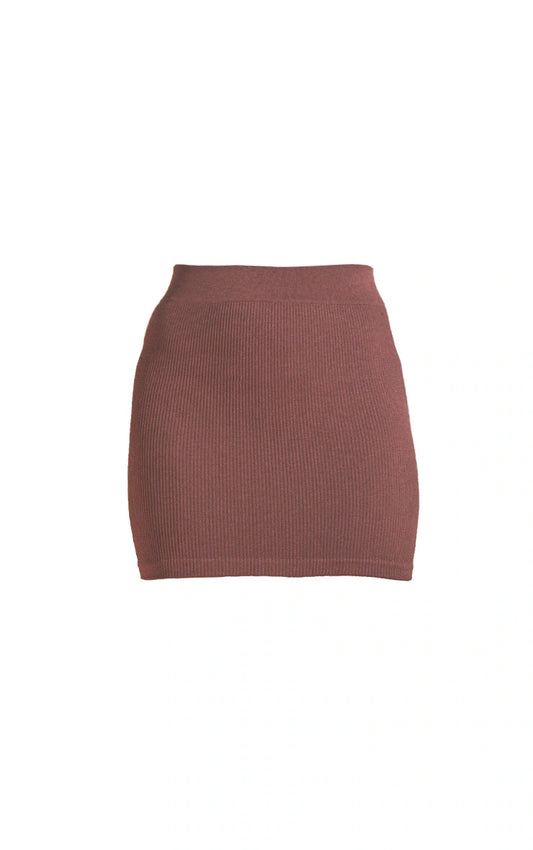 Chocolate Structured Snatched Rib Mini Skirt