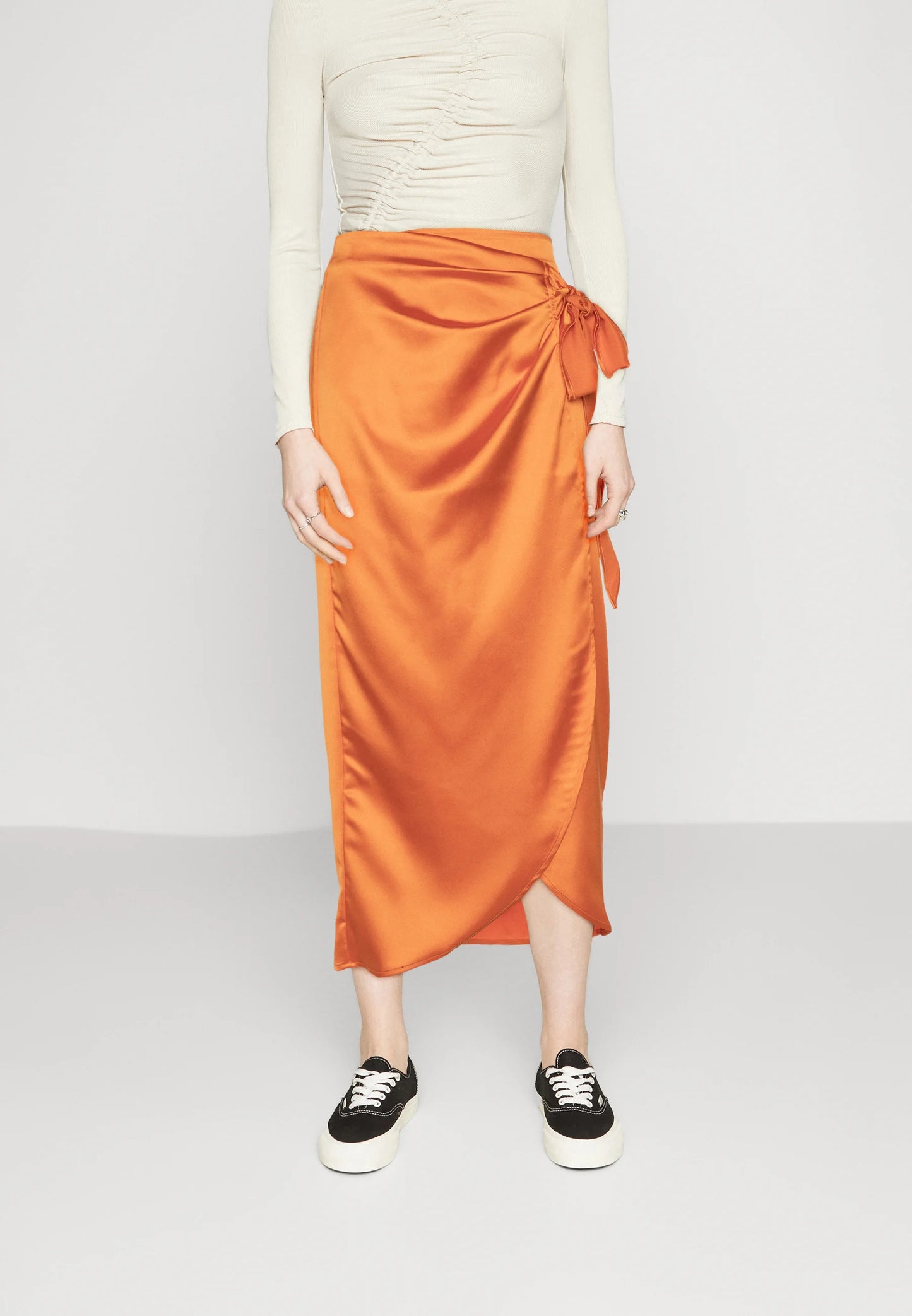 Satin Wrap Midi Skirt