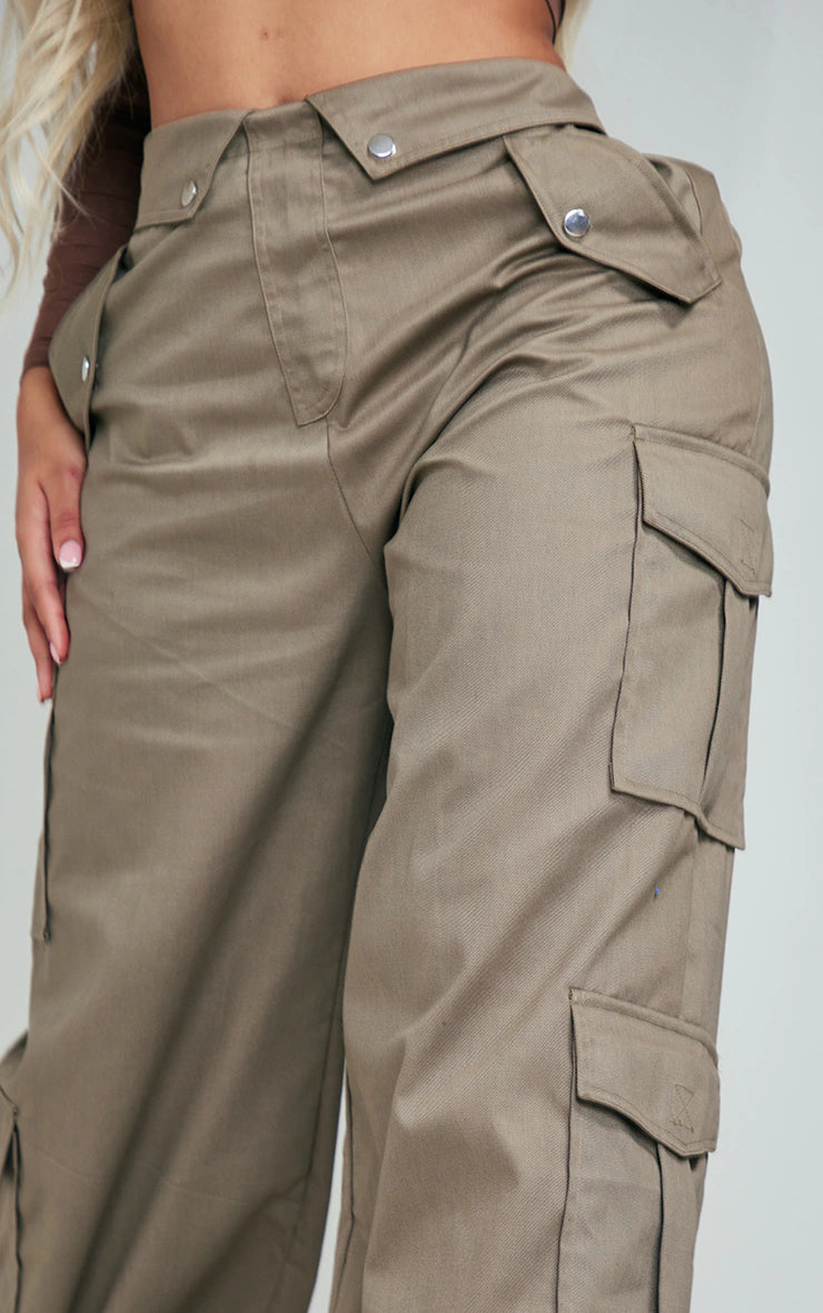 Shape Khaki Cargo Fold Waistband Pocket Detail Pants