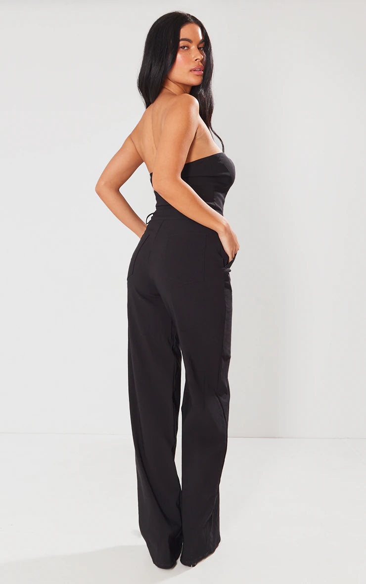 Black Hook And Eye Stretch Woven Jumpsuit