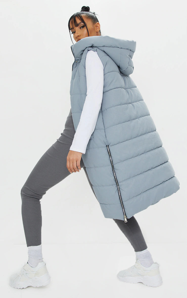 GREY PANEL PADDED LONGLINE VEST