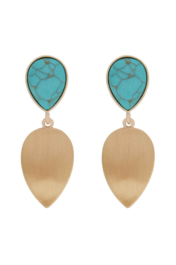 Ocean Stone with Golden Leaf Earrings