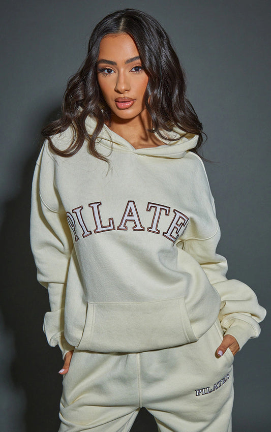 Petite Oatmeal Pilates Slogan Hoodie