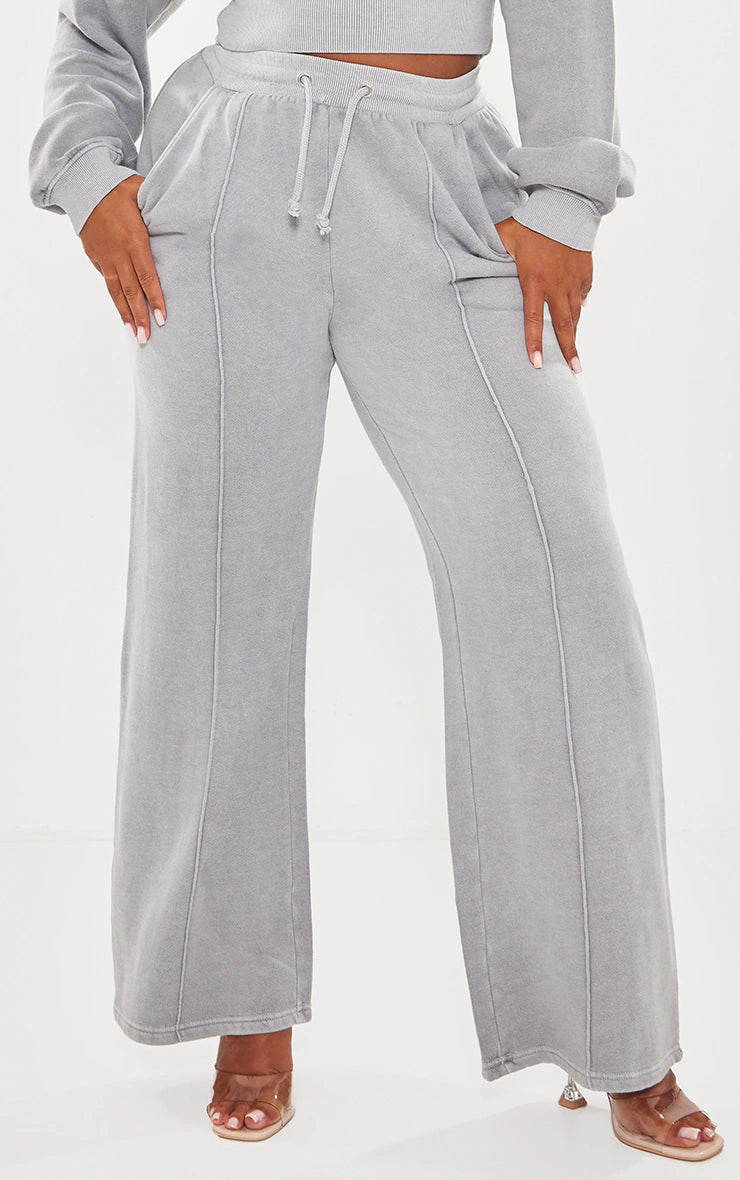 SHAPE LIGHT GREY SWEAT SEAM DETAIL WIDE LEG SWEATPANTS