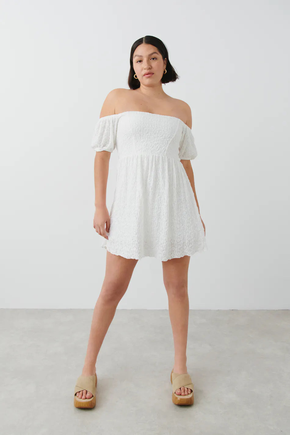 Puff sleeve off shoulder dress