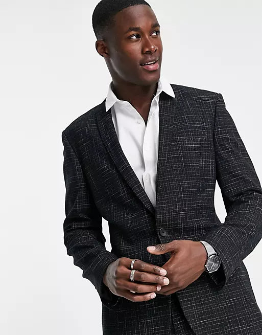 Skinny Suit Jacket With Crosshatch In Black