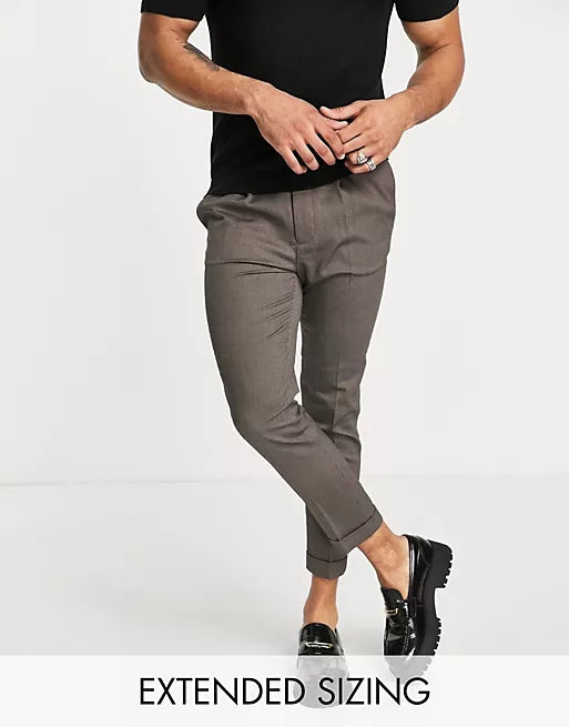 Tapered Smart Pants In Textured Camel With Turn Up