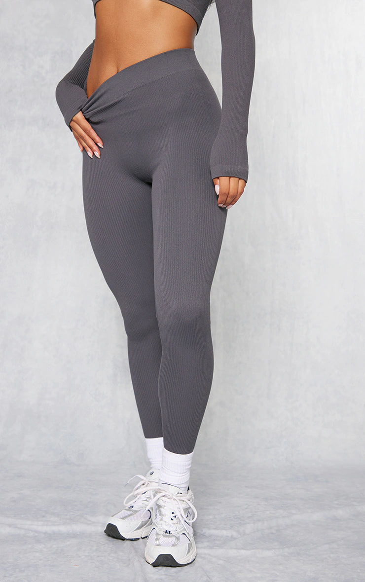 CHARCOAL STRUCTURED CONTOUR RIBBED LEGGINGS