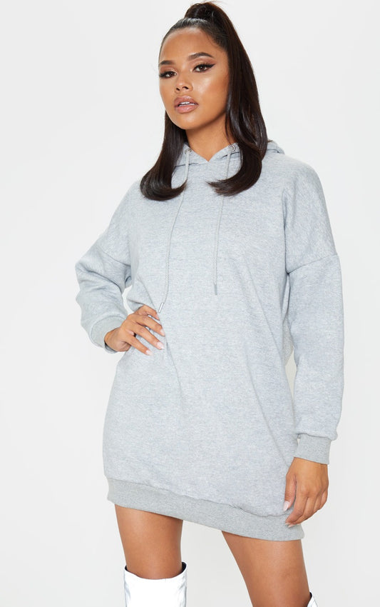 Grey Oversized Boyfriend Hoodie Sweatshirt Dress