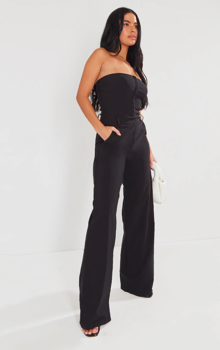 Black Hook And Eye Stretch Woven Jumpsuit