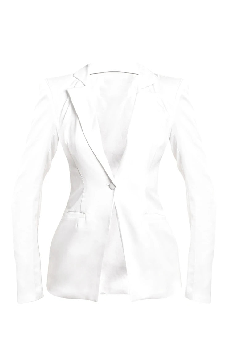 White Woven Fitted Blazer