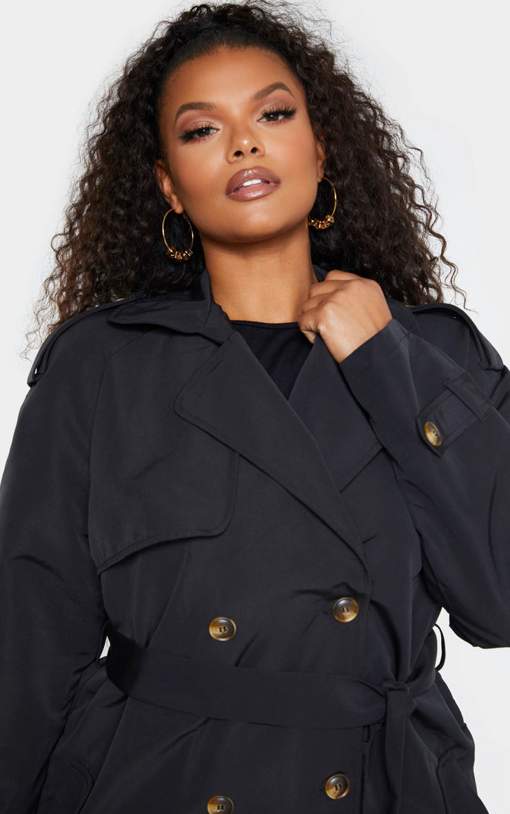 Plus Black Oversized Button Down Trench Coat