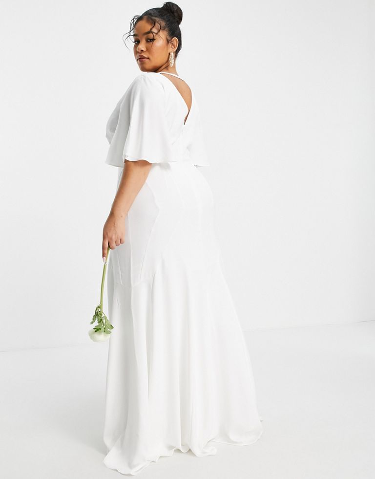 Curve Serenity Satin Wedding Dress With Flutter Sleeve