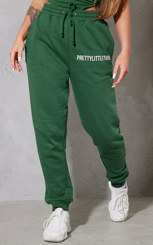 Logo Forest Green High Waisted Cuffed Joggers