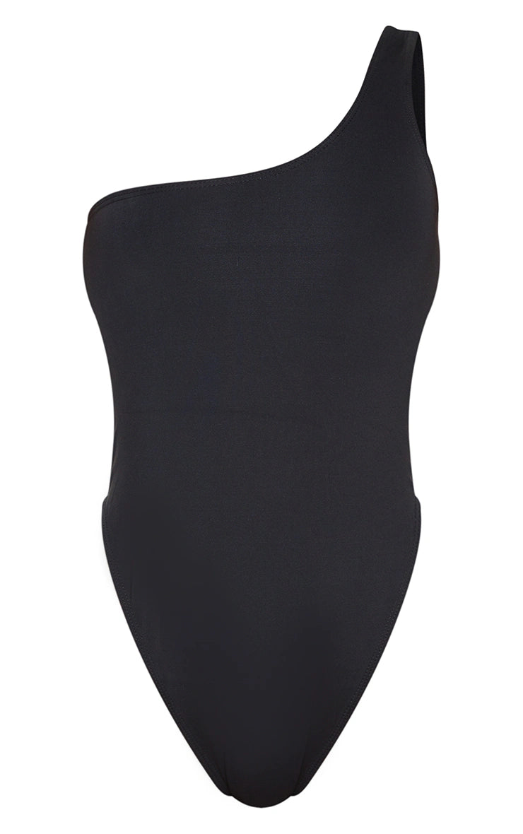 Black One Shoulder Scuba Swimsuit