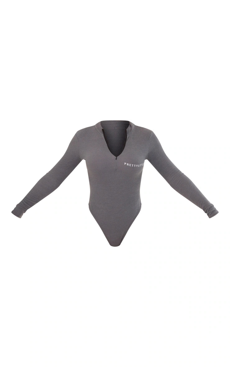 Charcoal Rib Half Zip Bodysuit