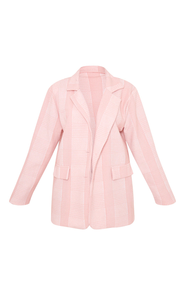 LIGHT PINK TEXTURED OVERSIZED DROP SHOULDER BLAZER