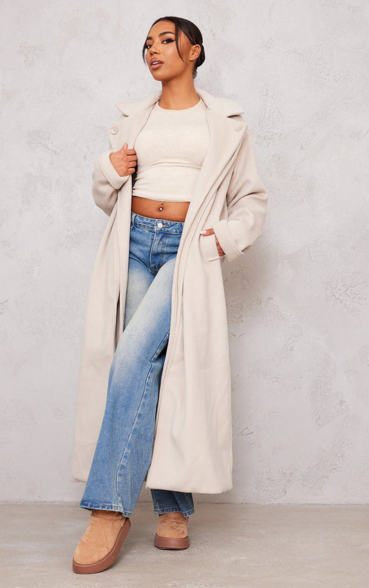 TALL OATMEAL MAXI LENGTH COAT