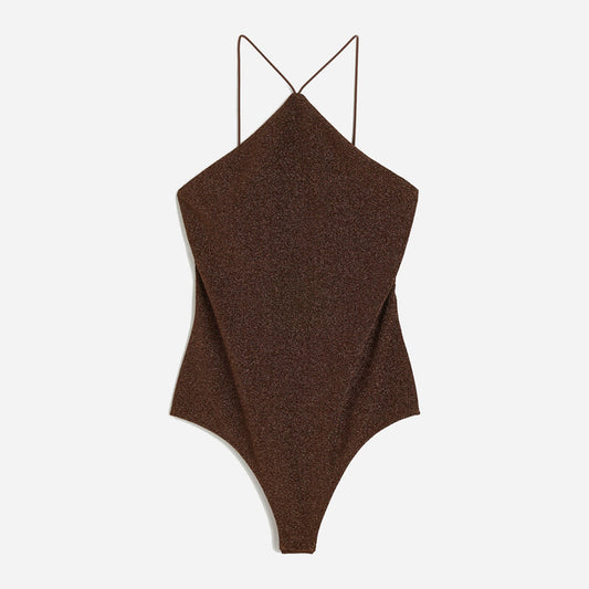 Jersey Structured Thong Bodysuit Brown