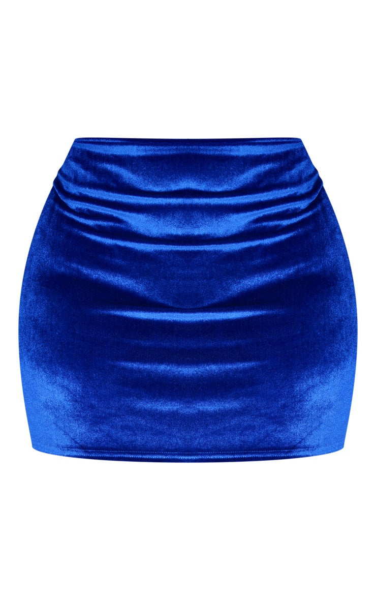 Plus Bright Blue Velvet Mini Skirt