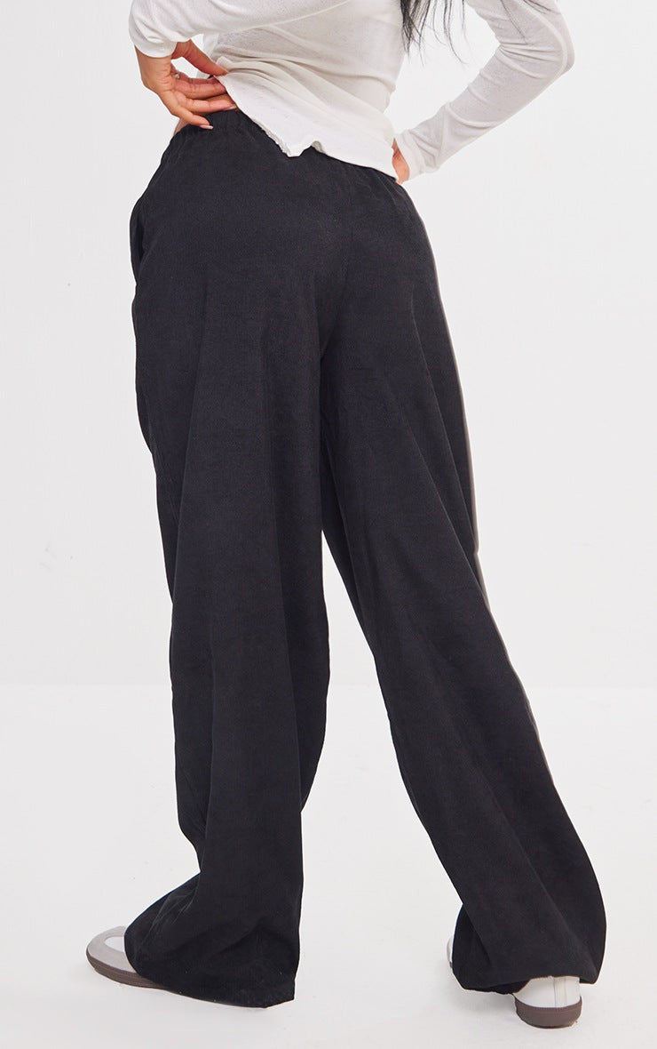 Black Cord Tie Waist Low Rise Pants