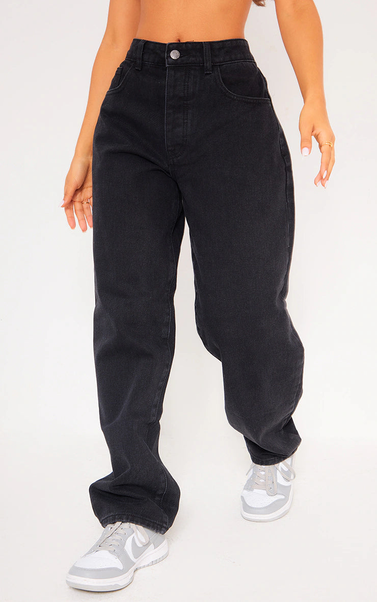 Petite Washed Black Boyfriend Jeans