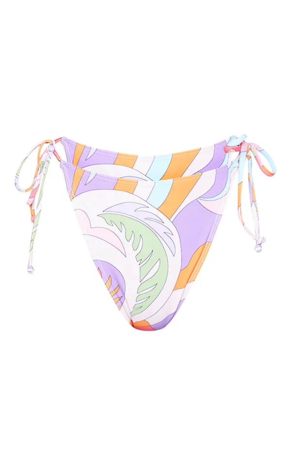 Orange Abstract Print Tie Side Bikini Bottoms