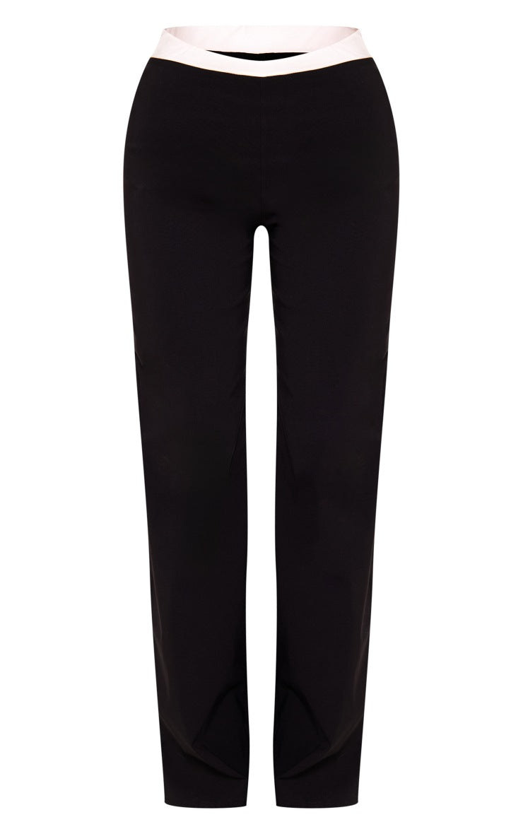 Black Stretch Woven Contrast Wide Leg Pants