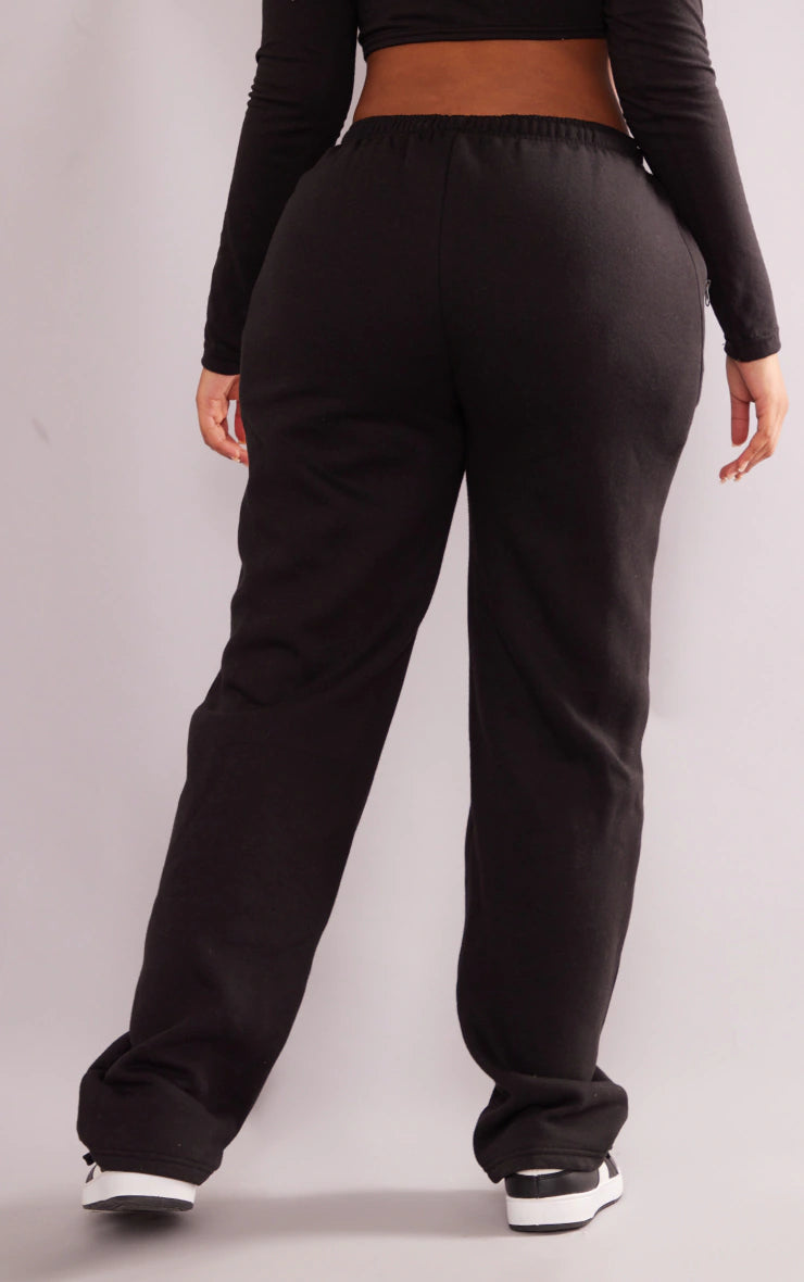 Shape Black Prettylittlething Zip Pocket Wide Leg Sweatpants