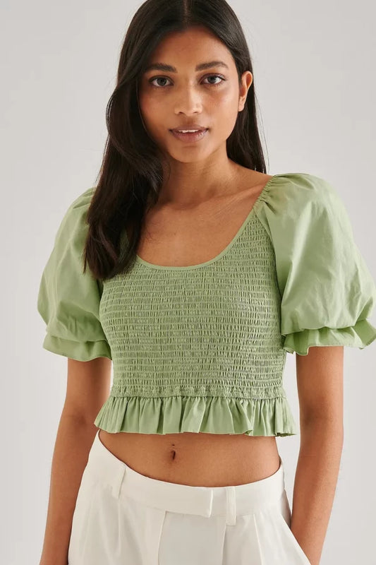 Organic Smocked Puff Sleeve Top