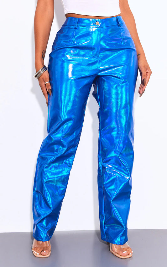 Shape Bright Blue Metallic Straight Leg Trousers