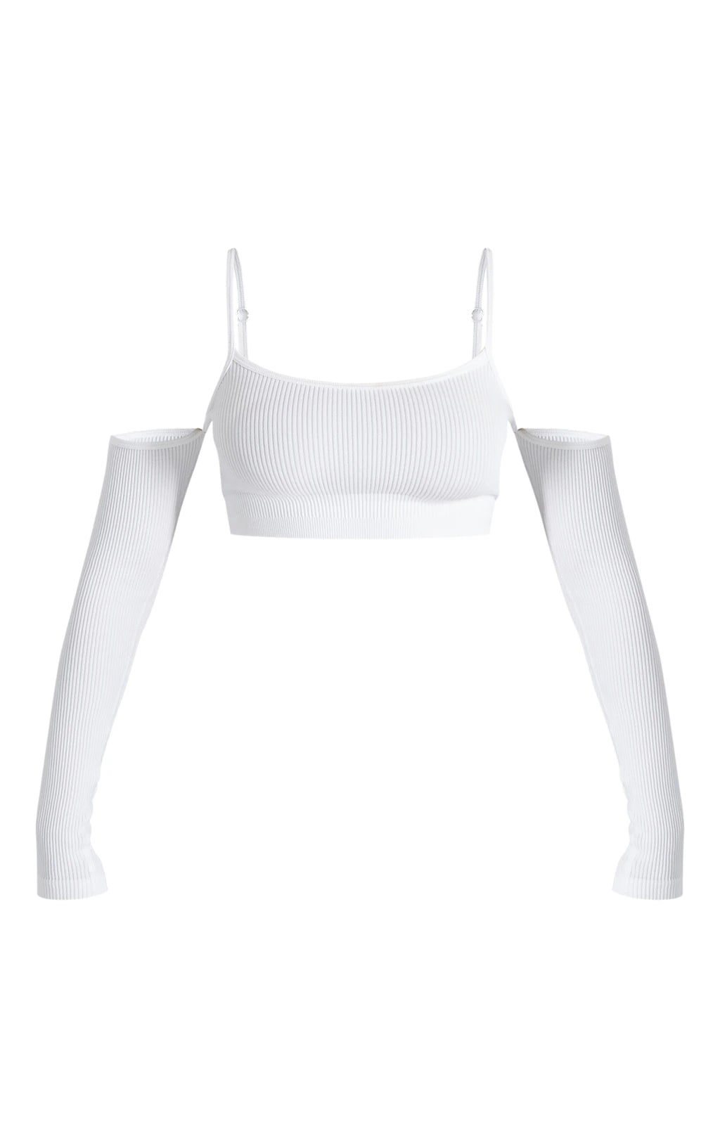 WHITE SNATCHED RIB COLD SHOULDER CROP TOP