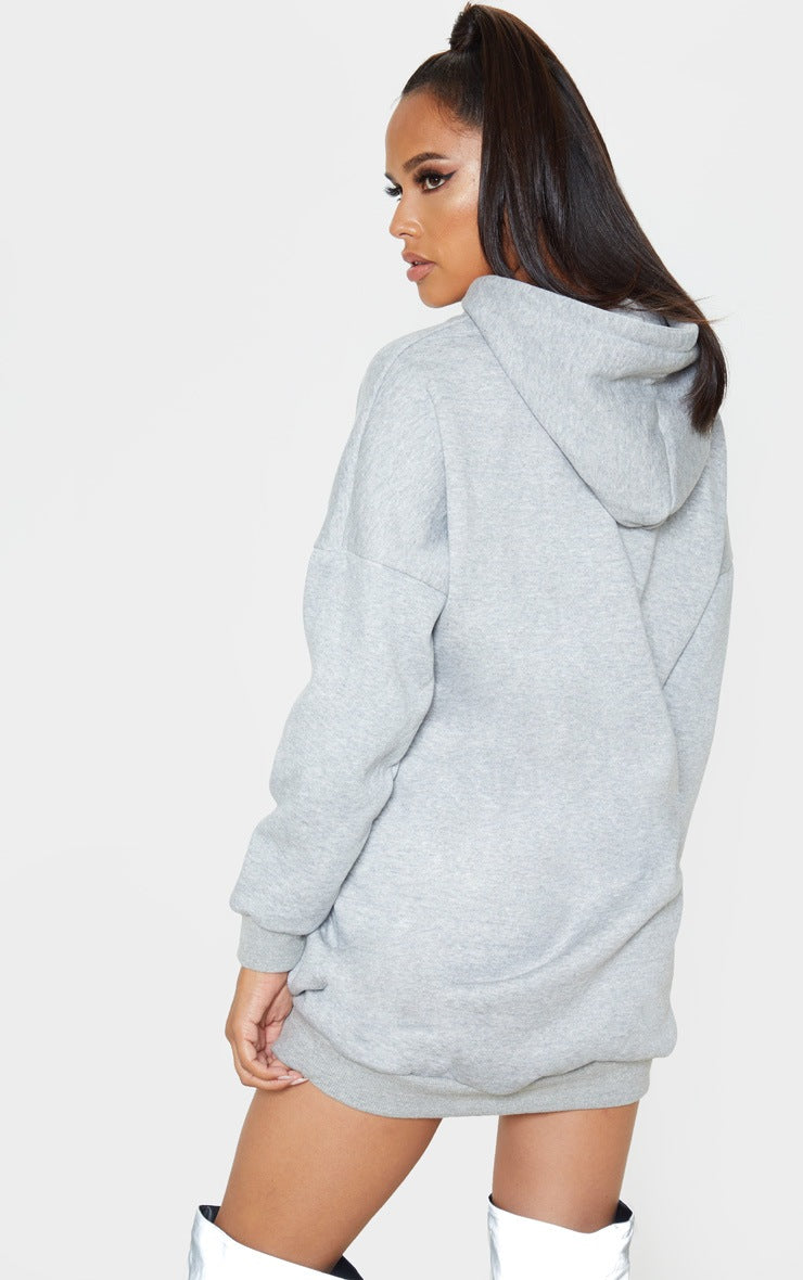 Grey Oversized Boyfriend Hoodie Sweatshirt Dress