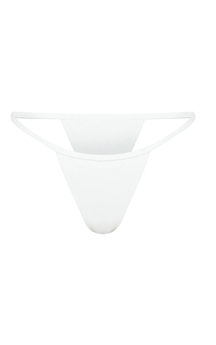 White Ribbed Tanga Bikini Bottoms