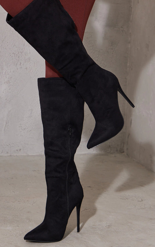 Black Emmi Faux Suede Knee Boots